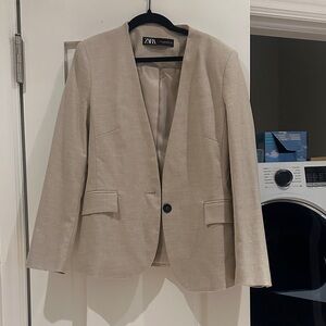 Zara Beige Single-Button Tailored Blazer